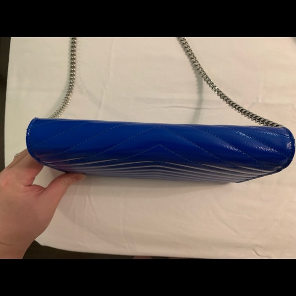 YSL Saint Laurent Patent Electric Blue Matelasse Wallet on Chain - Picture 6 of 11